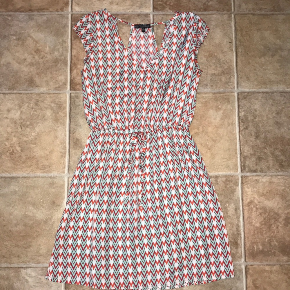 Turquoise and red chevron dress